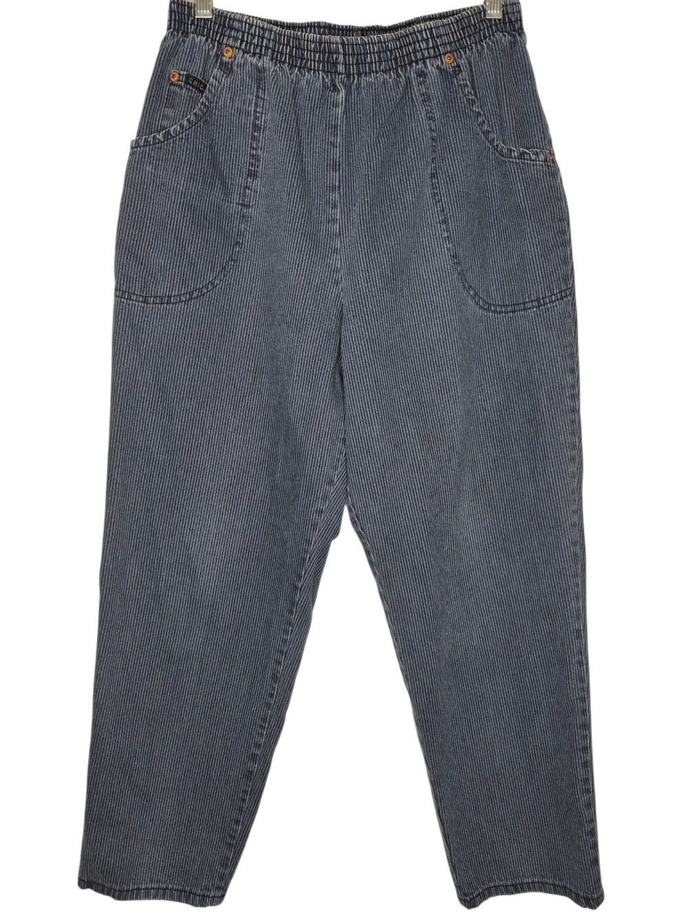 Vintage 80s Chic Blue Pinstripe High Waist Jeans USA Womens 14P